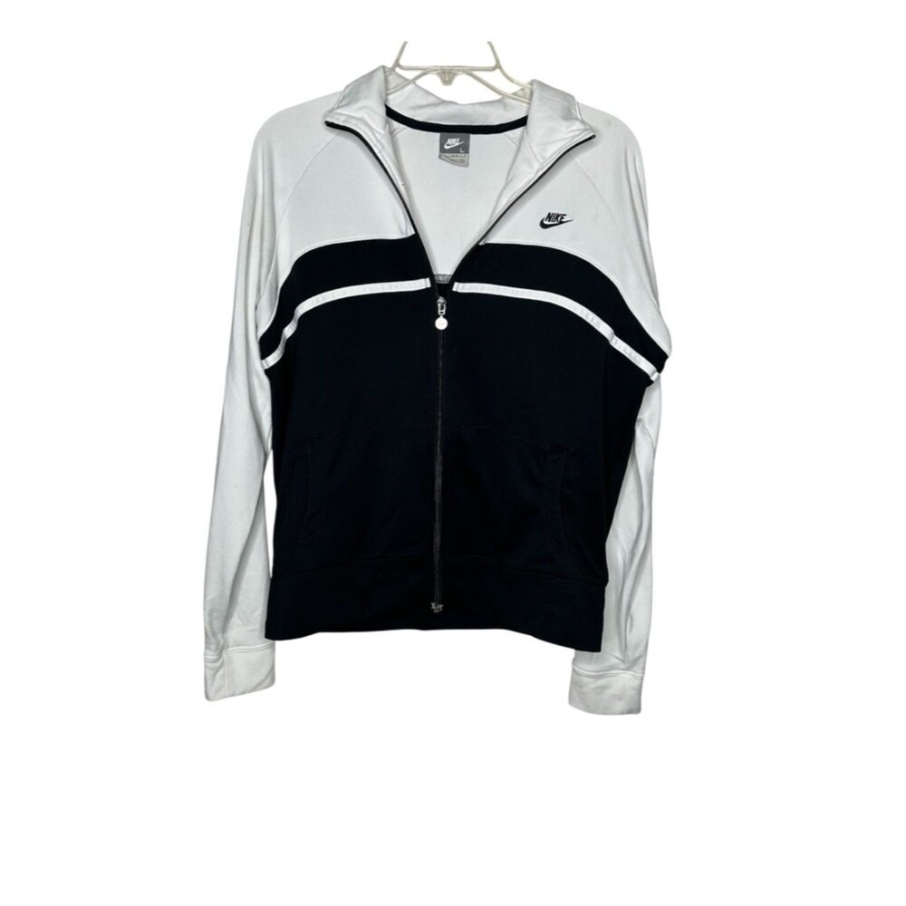 Vintage Y2K 2000s silver tag Nike Black and White Zip Track Jacket embroidered